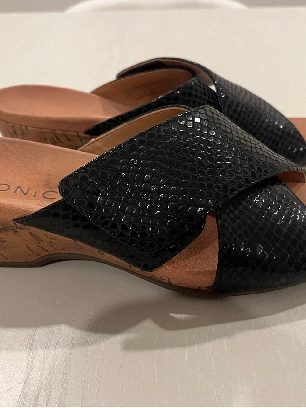 Black Vionic Snakeskin-Texture Slide Leticia Sandals - Women